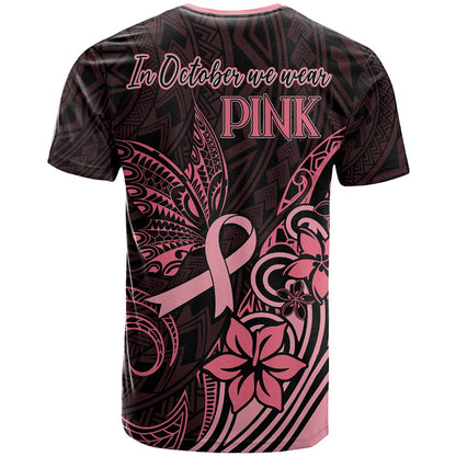 Polynesian T-Shirt Breast Cancer RIbbon Butterfly Mix Plumeria Curves Pink Graphic Tee