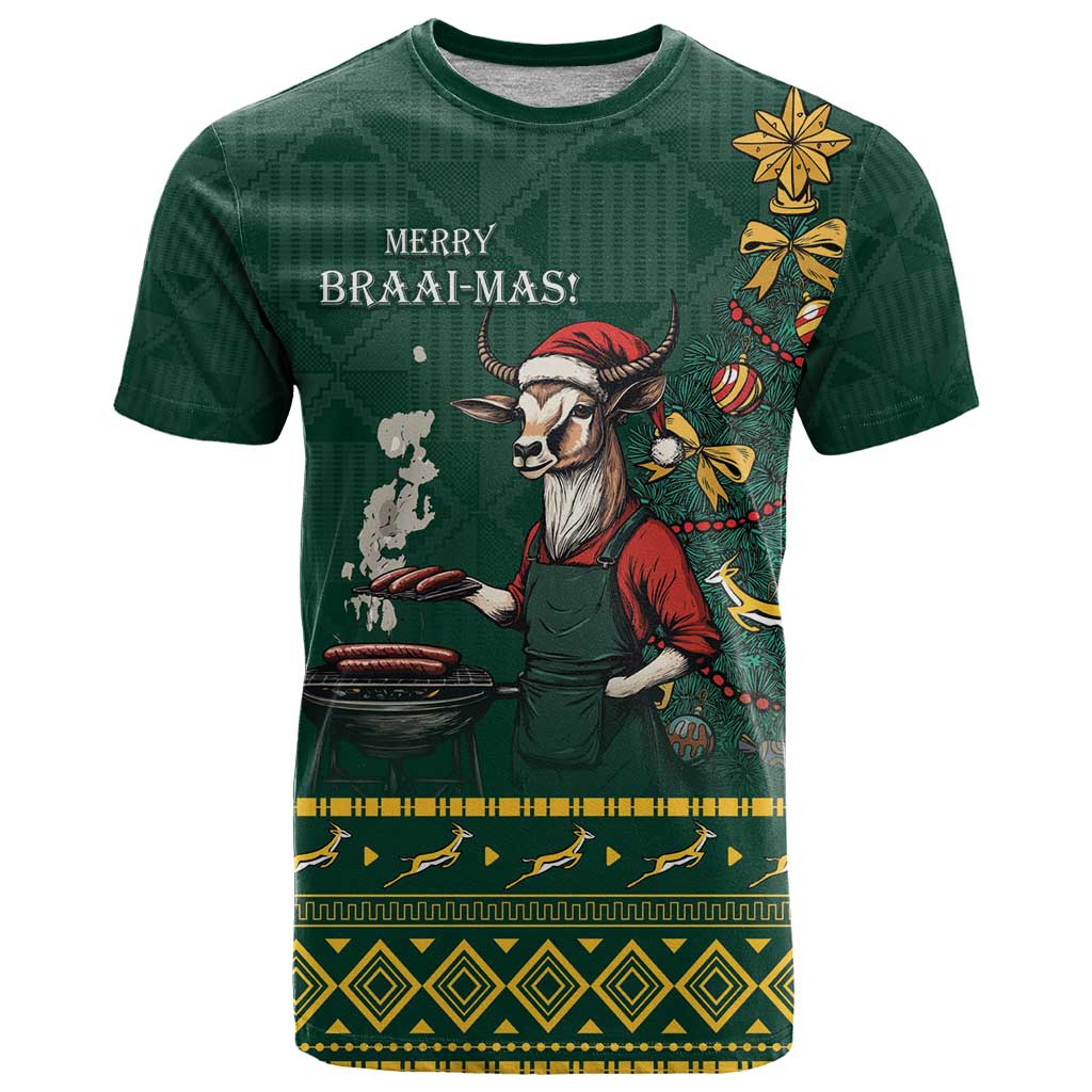 Personalised South Africa Christmas T-Shirt Bokke Merry Braai-mas Graphic Tee