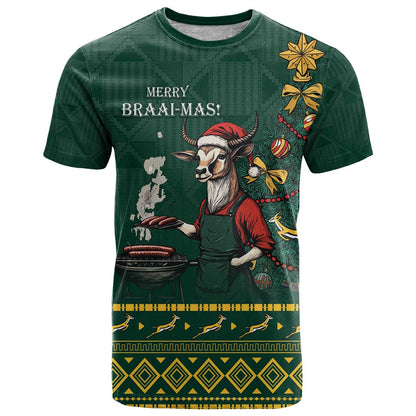 Personalised South Africa Christmas T-Shirt Bokke Merry Braai-mas Graphic Tee