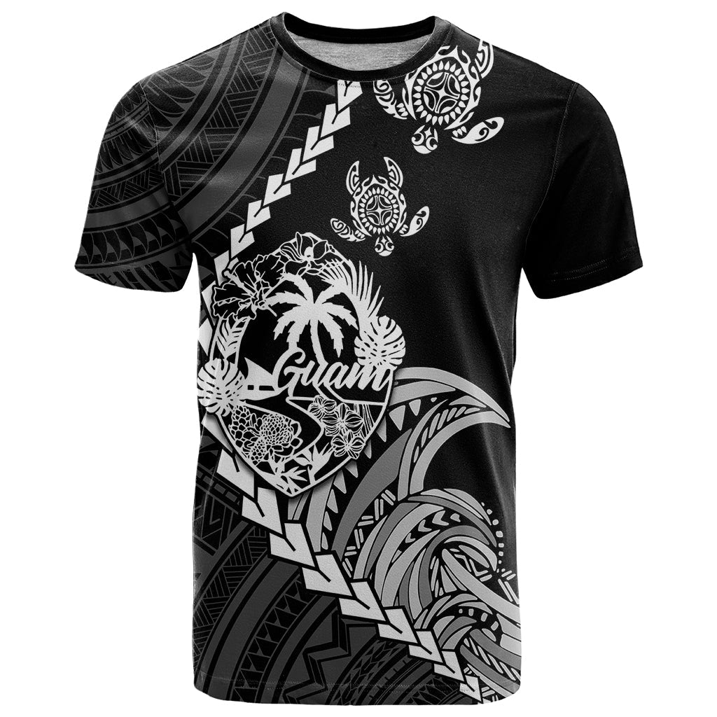 Personalised Guam T-Shirt Tribal Turtles Curves Style - Black Graphic Tee