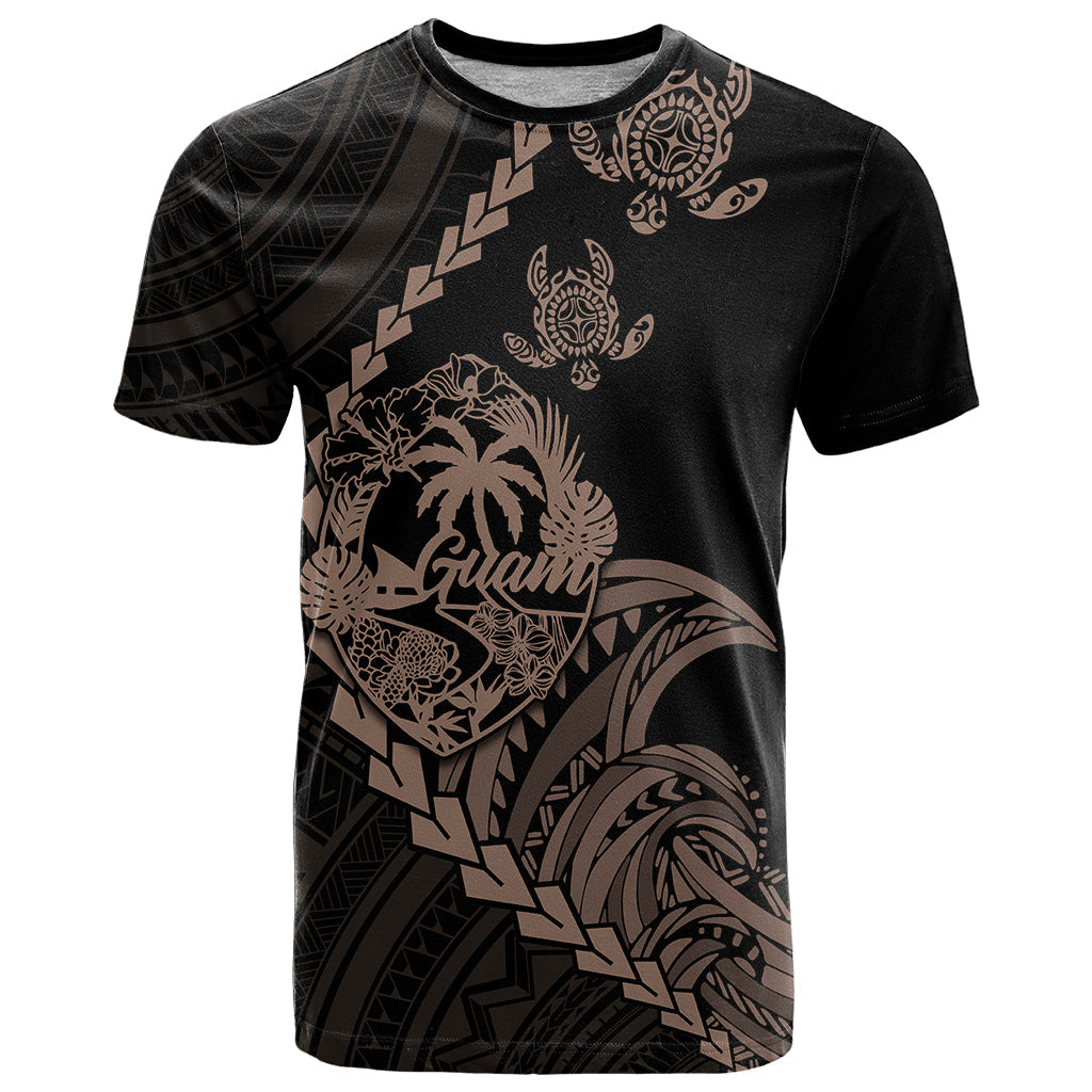 Personalised Guam T-Shirt Tribal Turtles Curves Style - Brown Graphic Tee