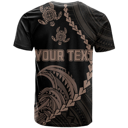 Personalised Guam T-Shirt Tribal Turtles Curves Style - Brown Graphic Tee