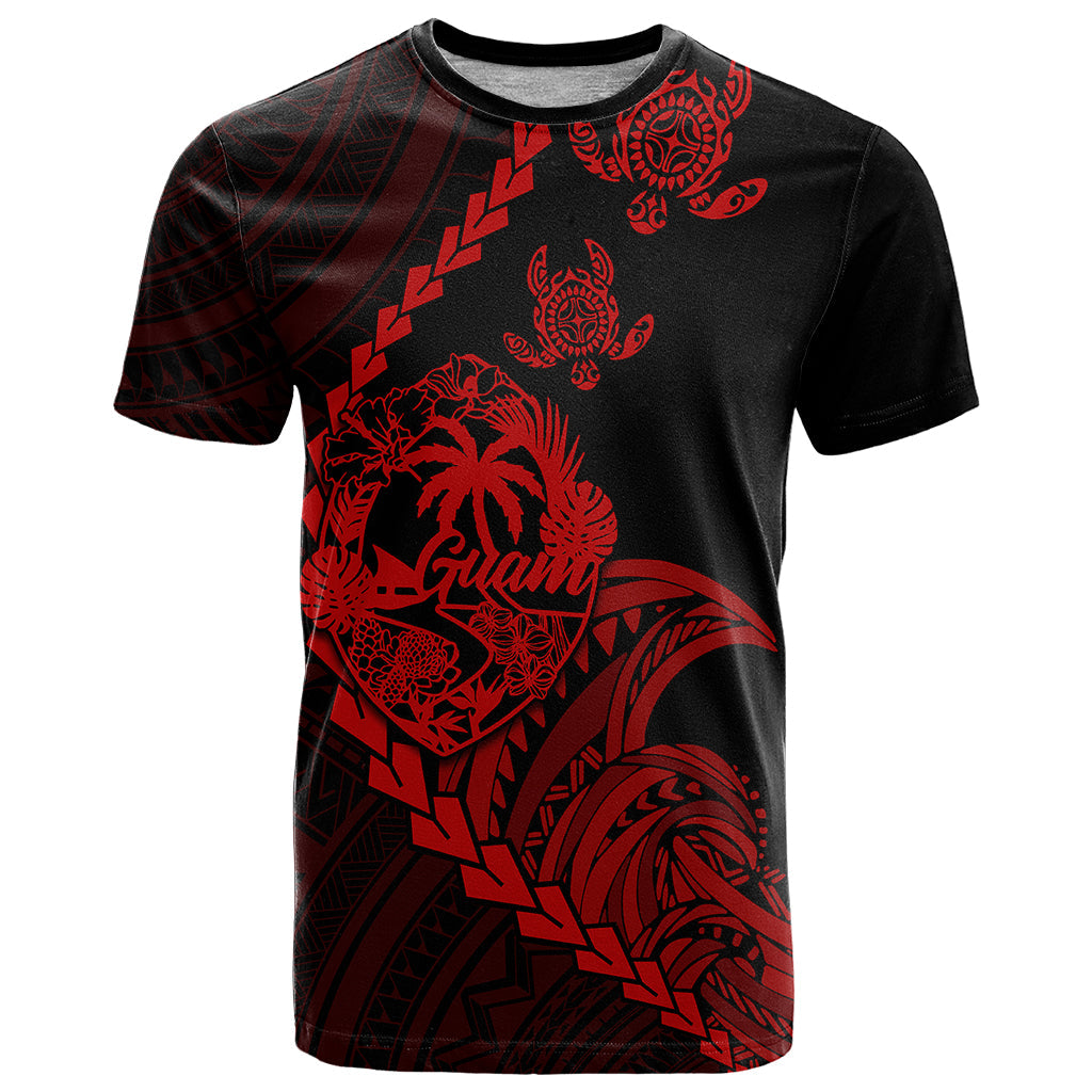 Personalised Guam T-Shirt Tribal Turtles Curves Style - Red Graphic Tee