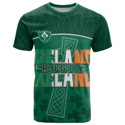 Personalised Ireland Rugby T-Shirt Celtic Cross Mix Shamrocks Graphic Tee