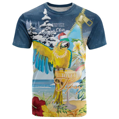 Funny Tropical Christmas T-Shirt Tis The Season To Get Tipsy Graphic Tee