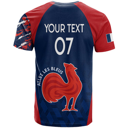 Personalised France Rugby T-Shirt World Cup Allez Les Bleus Grunge Style Graphic Tee