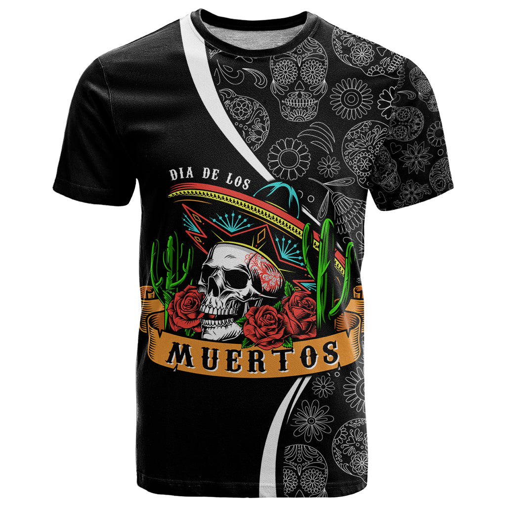 Mexico Day Of The Dead T-Shirt Sombrero Sugar Skull With Roses Graphic Tee