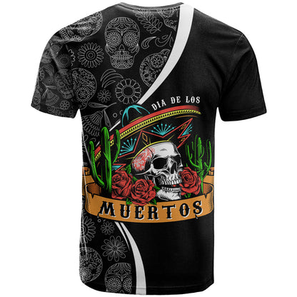 Mexico Day Of The Dead T-Shirt Sombrero Sugar Skull With Roses Graphic Tee