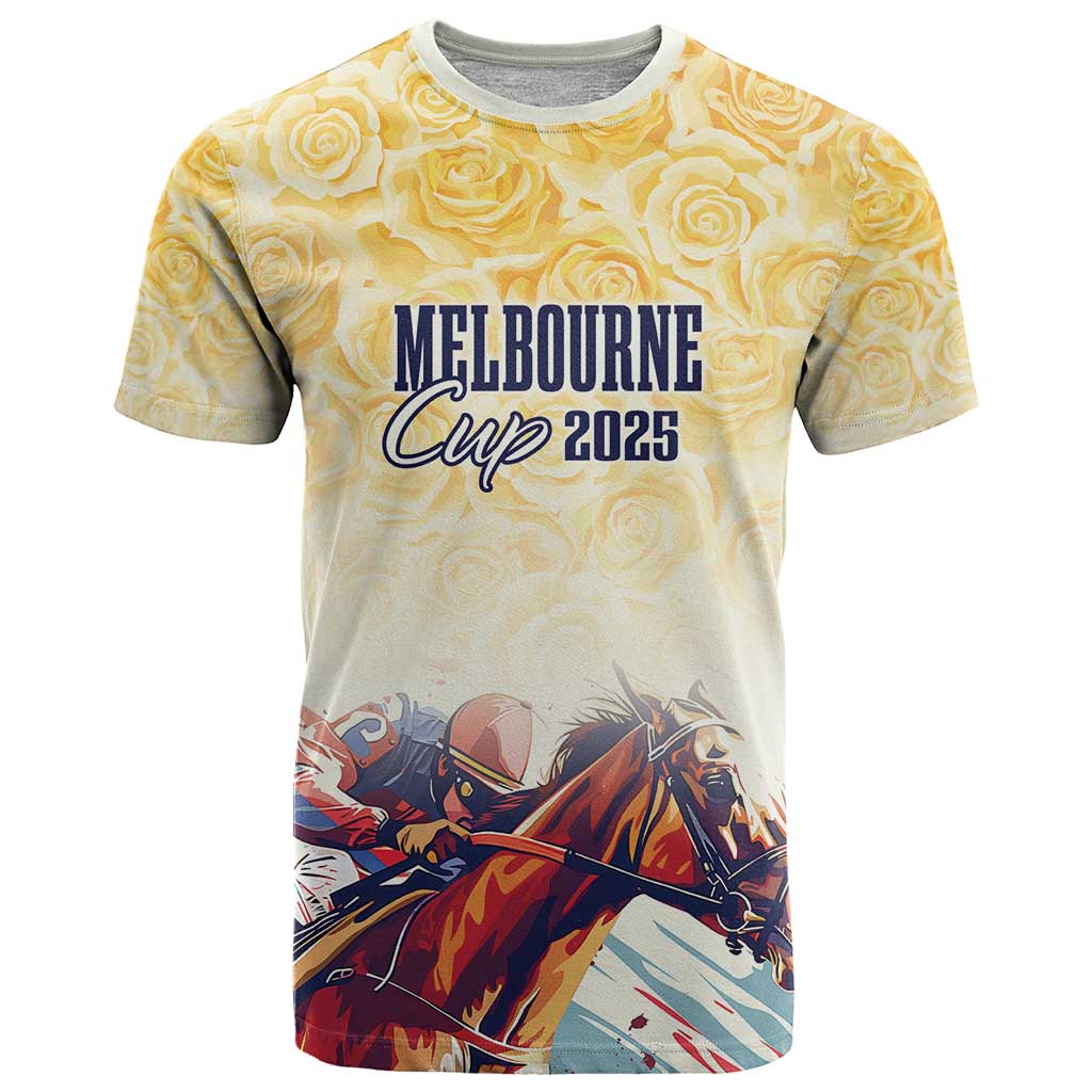 Melbourne Horse Racing T-Shirt Yellow Rose Champion Graphic Tee