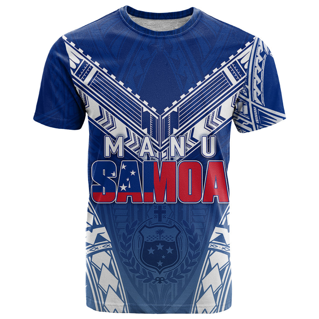 Personalised Samoa Rugby T-Shirt Manu Samoa Gradient Blue Graphic Tee
