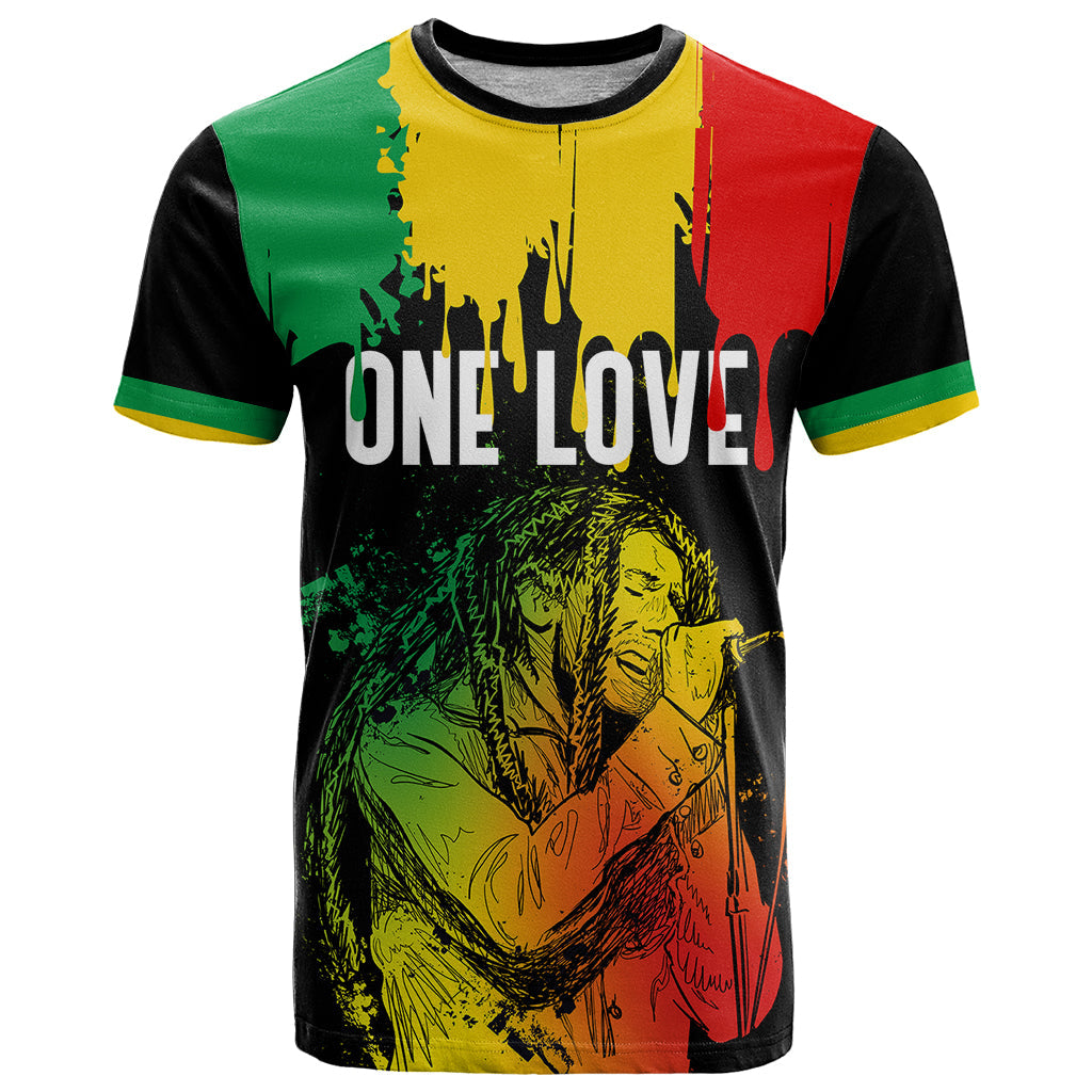 Jamaica Reggae T-Shirt Legend Bob Sketch Style One Love Graphic Tee