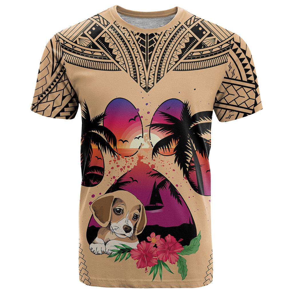 Personalised Polynesian T-Shirt Dog Lover With Beagle - Sunset At The Beach Graphic Tee