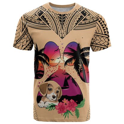 Personalised Polynesian T-Shirt Dog Lover With Beagle - Sunset At The Beach Graphic Tee
