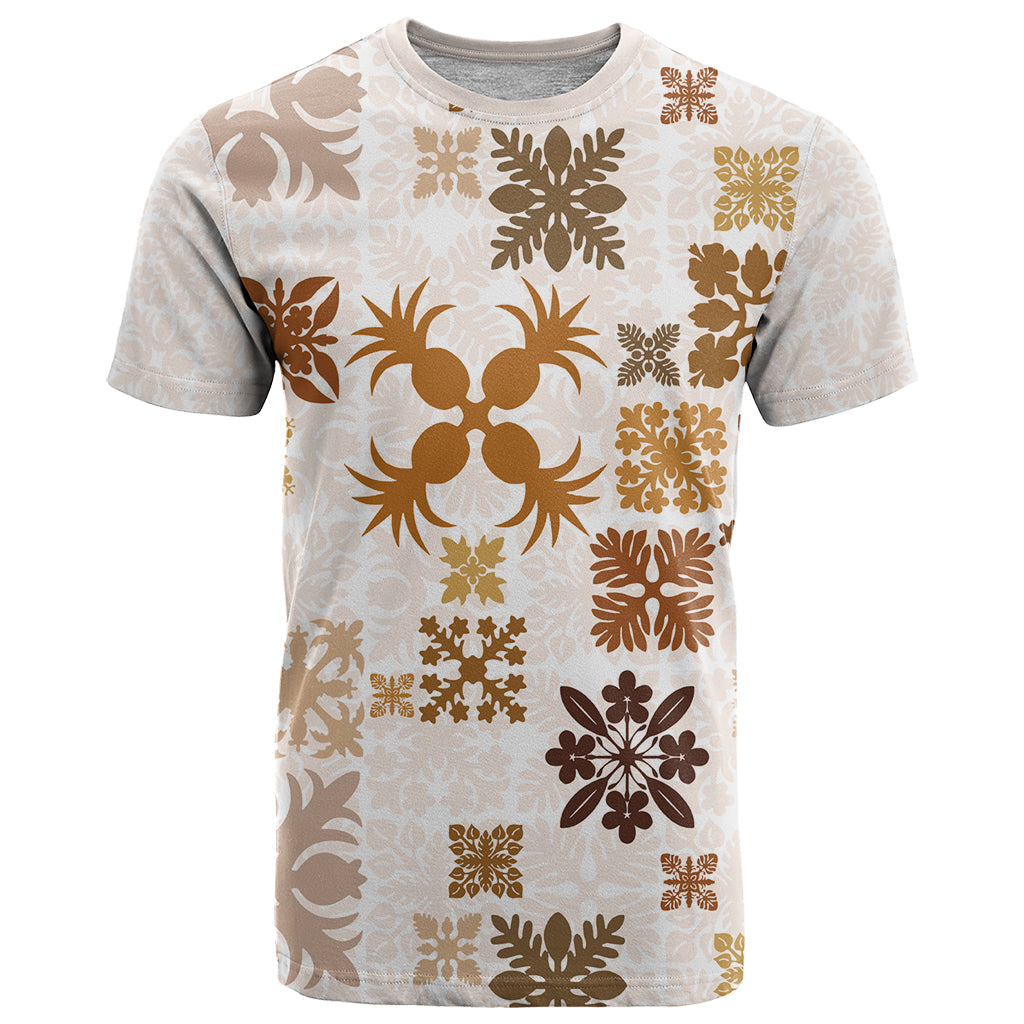 Vintage Hawaii T-Shirt Hawaiian Quilt Kapa Mismatch Beige Graphic Tee