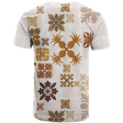 Vintage Hawaii T-Shirt Hawaiian Quilt Kapa Mismatch Beige Graphic Tee