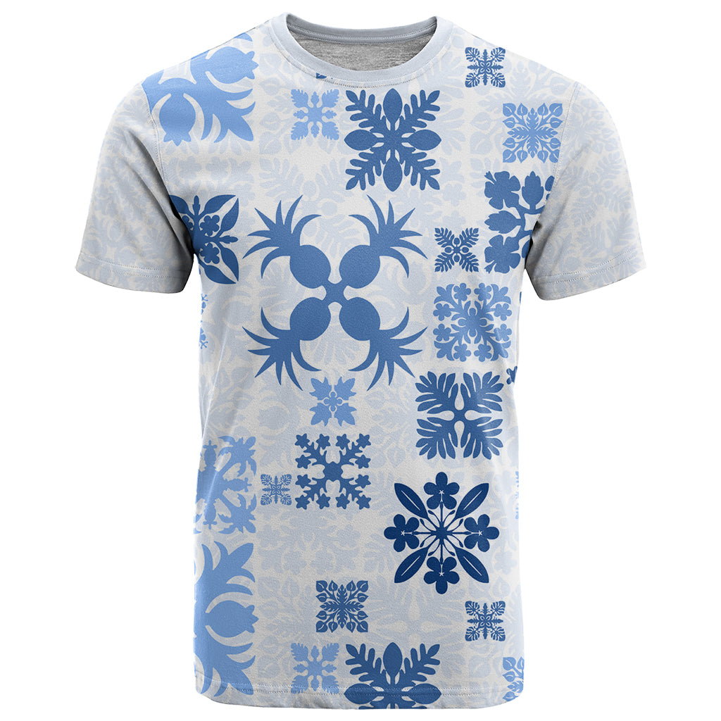 Vintage Hawaii T-Shirt Hawaiian Quilt Kapa Mismatch Blue Graphic Tee