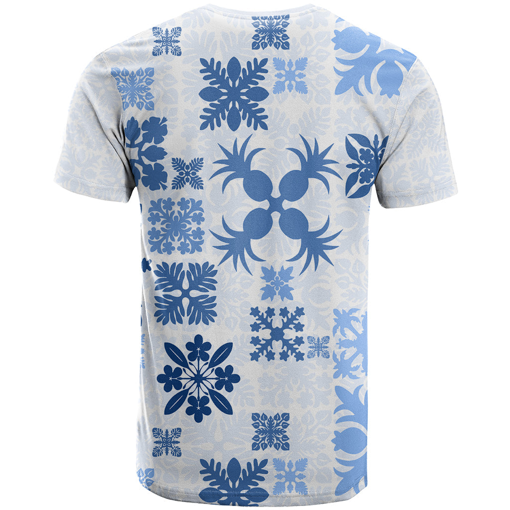 Vintage Hawaii T-Shirt Hawaiian Quilt Kapa Mismatch Blue Graphic Tee