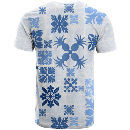 Vintage Hawaii T-Shirt Hawaiian Quilt Kapa Mismatch Blue Graphic Tee