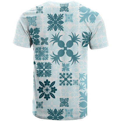 Vintage Hawaii T-Shirt Hawaiian Quilt Kapa Mismatch Teal Graphic Tee