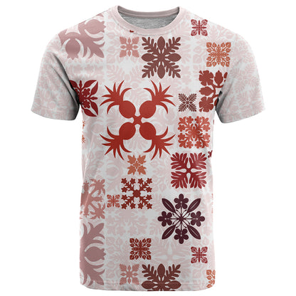 Vintage Hawaii T-Shirt Hawaiian Quilt Kapa Mismatch Red Graphic Tee