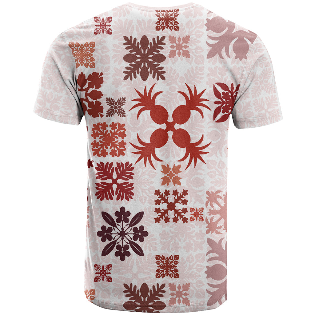 Vintage Hawaii T-Shirt Hawaiian Quilt Kapa Mismatch Red Graphic Tee