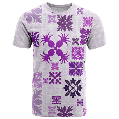 Vintage Hawaii T-Shirt Hawaiian Quilt Kapa Mismatch Purple Graphic Tee