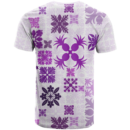 Vintage Hawaii T-Shirt Hawaiian Quilt Kapa Mismatch Purple Graphic Tee