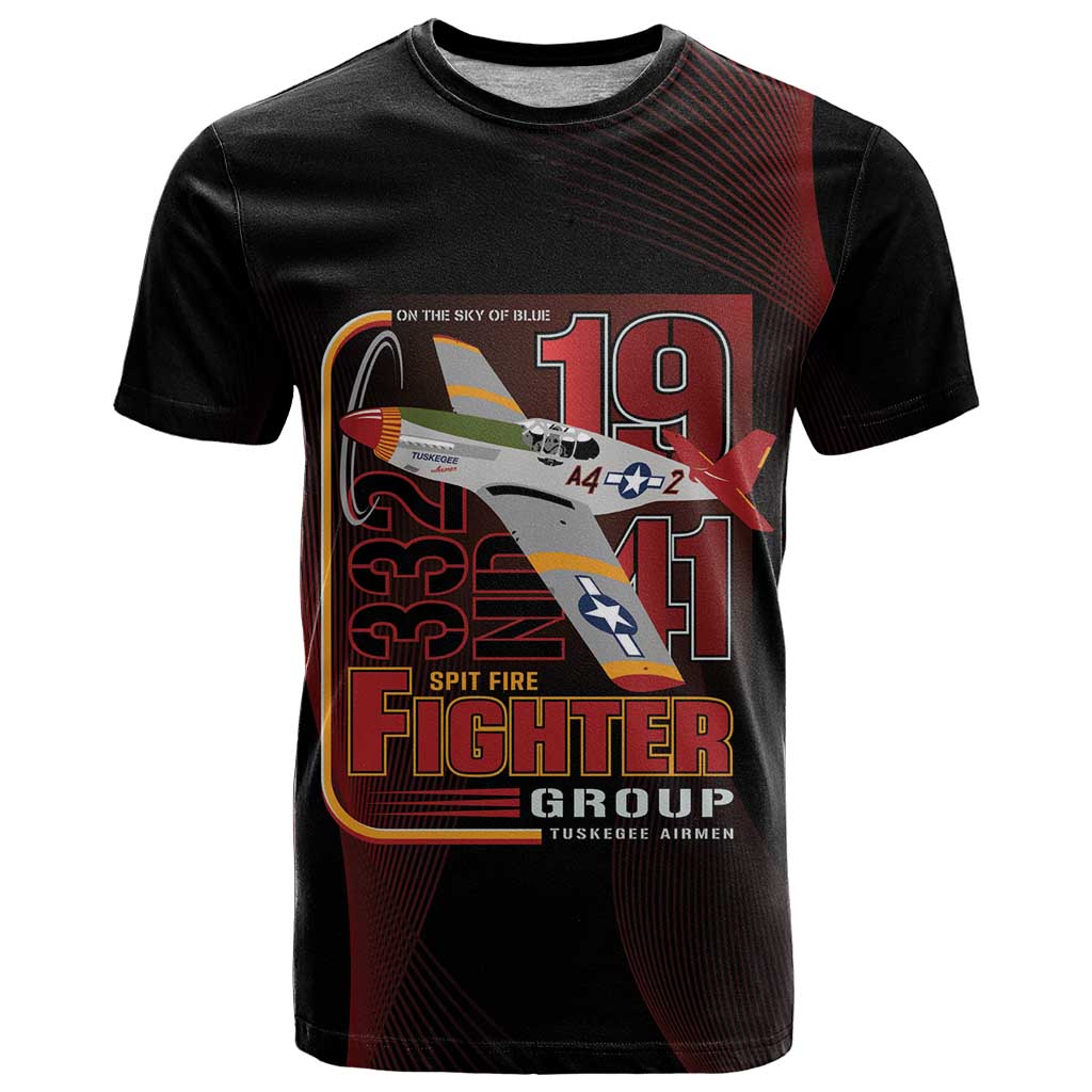 Tuskegee Airmen 332nd Spit Fire T-Shirt On The Blue Sky Graphic Tee
