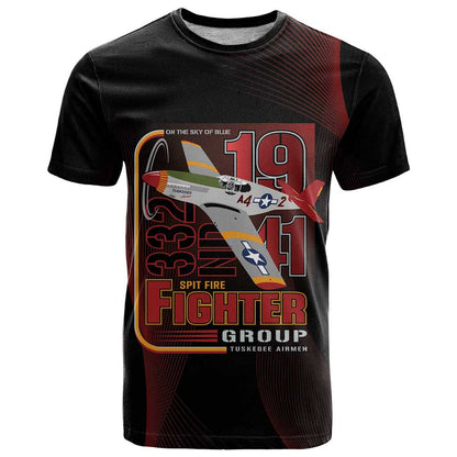 Tuskegee Airmen 332nd Spit Fire T-Shirt On The Blue Sky Graphic Tee