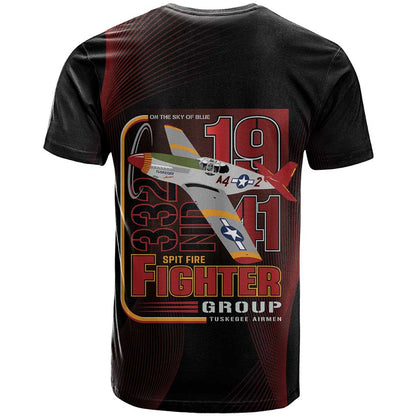 Tuskegee Airmen 332nd Spit Fire T-Shirt On The Blue Sky Graphic Tee