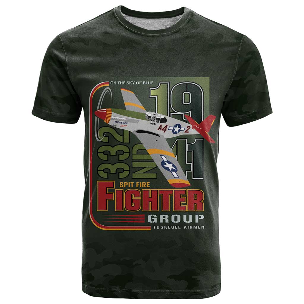 Tuskegee Airmen 332nd Spit Fire T-Shirt Camo Moss Green Graphic Tee