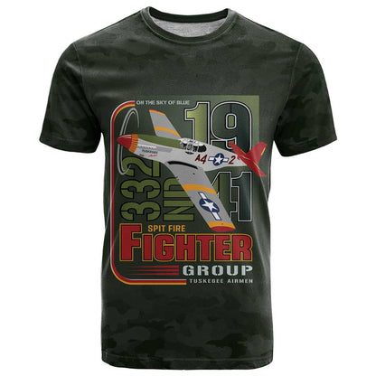 Tuskegee Airmen 332nd Spit Fire T-Shirt Camo Moss Green Graphic Tee