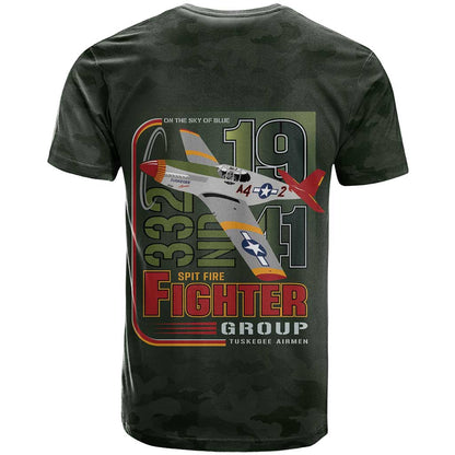 Tuskegee Airmen 332nd Spit Fire T-Shirt Camo Moss Green Graphic Tee