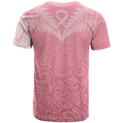 Personalised New Zealand T-Shirt Pink Ribbon Tattoo Mix Silver Fern Graphic Tee