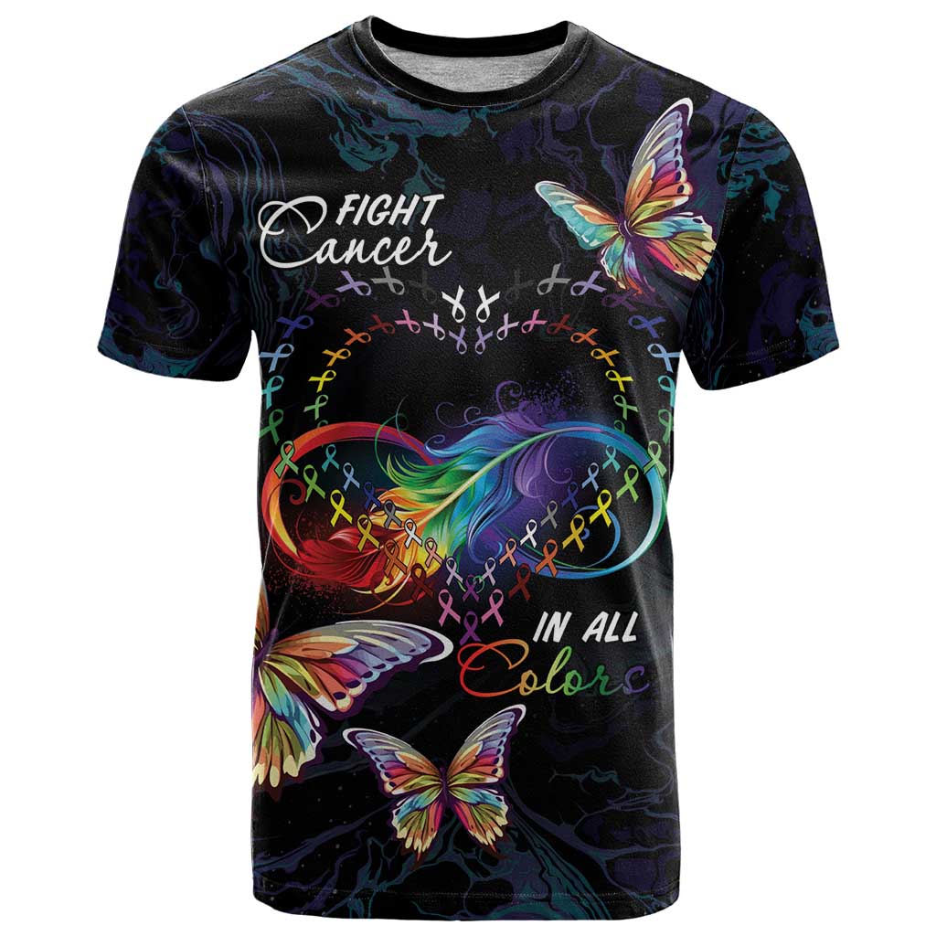 Fight Cancer In All Colors T-Shirt Whimsical Butterflies Graphic Tee