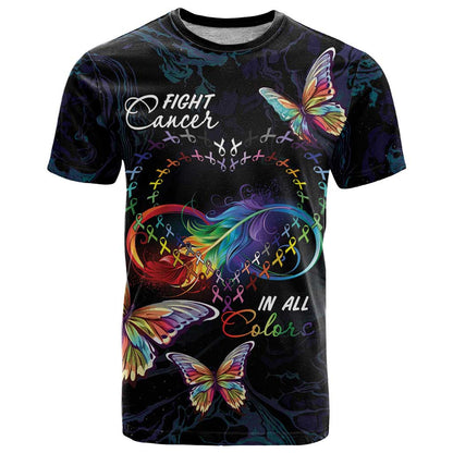 Fight Cancer In All Colors T-Shirt Whimsical Butterflies Graphic Tee
