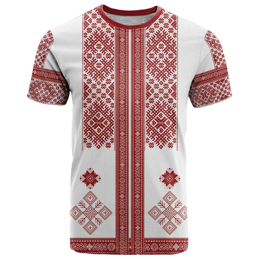 Latvia Jani Midsummer T-Shirt Red White Latvijas Auseklis Graphic Tee