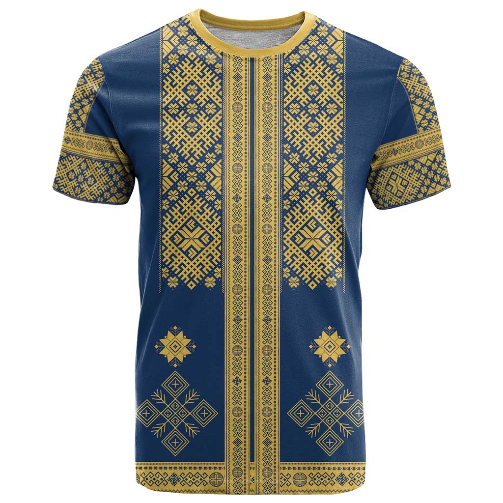 Latvia Jani Midsummer T-Shirt Blue Gold Latvijas Auseklis Graphic Tee