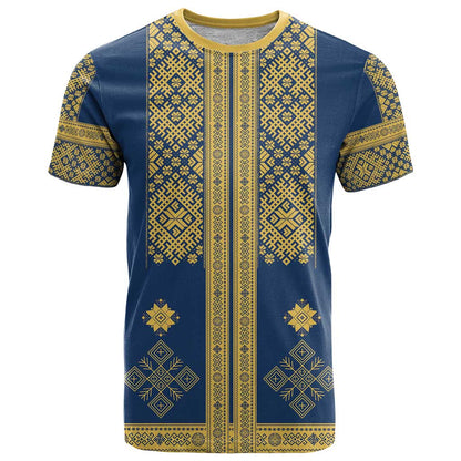 Latvia Jani Midsummer T-Shirt Blue Gold Latvijas Auseklis Graphic Tee