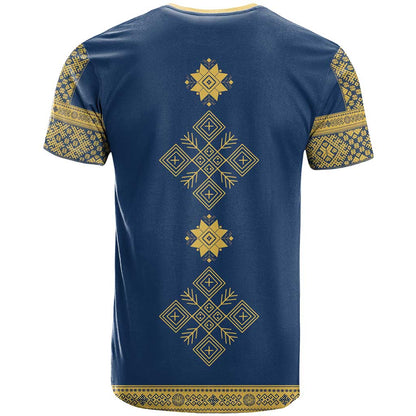 Latvia Jani Midsummer T-Shirt Blue Gold Latvijas Auseklis Graphic Tee