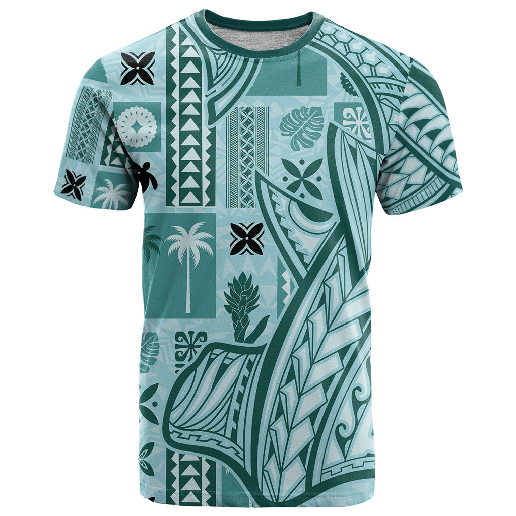 Samoa Tapa T-Shirt Siapo Mix Tatau Patterns - Teal Graphic Tee