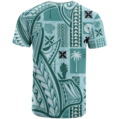 Samoa Tapa T-Shirt Siapo Mix Tatau Patterns - Teal Graphic Tee