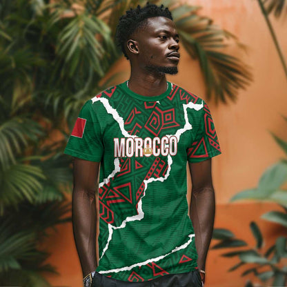 Morocco Football Custom T-Shirt Grunge Motifs Graphic Tee