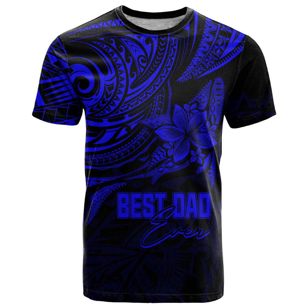 Personalised Father's Day Polynesian T-Shirt Best Dad Ever - Blue Graphic Tee