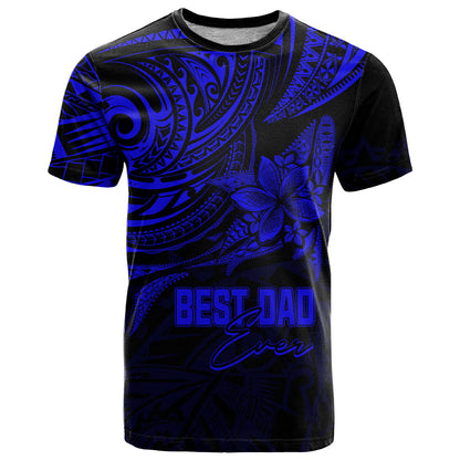 Personalised Father's Day Polynesian T-Shirt Best Dad Ever - Blue Graphic Tee
