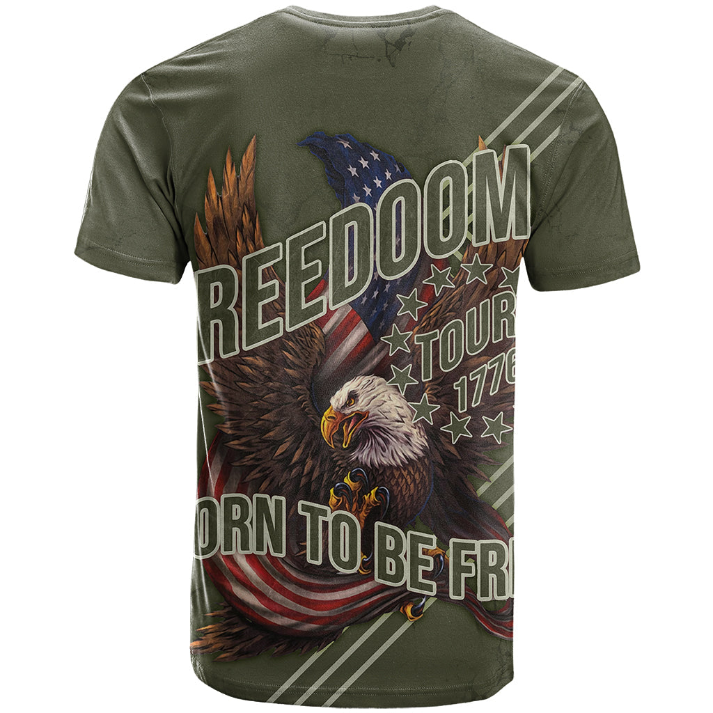 USA Bald Eagle Freedom Tour 1776 Born To Be Free T-Shirt Olive Grunge Style Graphic Tee