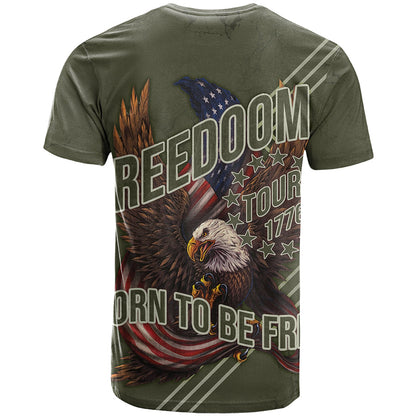 USA Bald Eagle Freedom Tour 1776 Born To Be Free T-Shirt Olive Grunge Style Graphic Tee