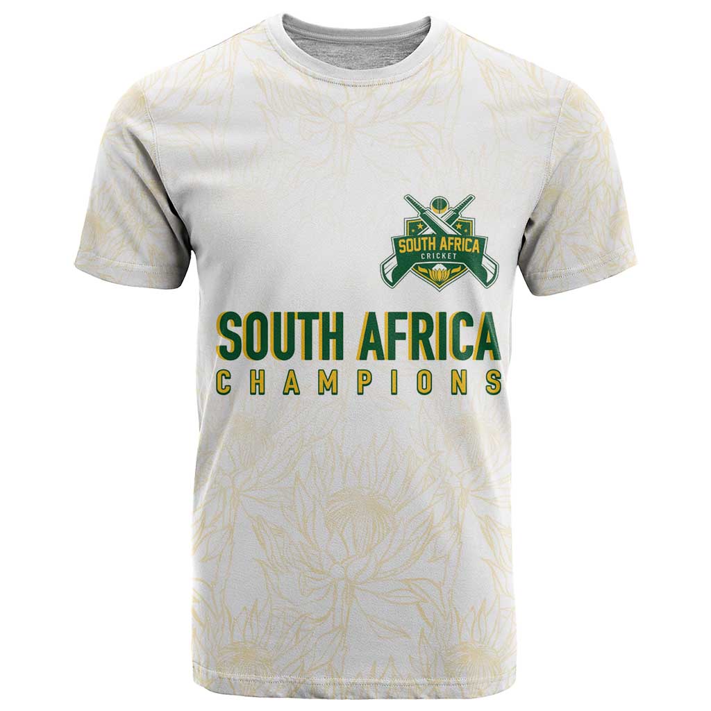 South Africa Cricket Champion Custom T-Shirt Gold Proteas - All White Graphic Tee