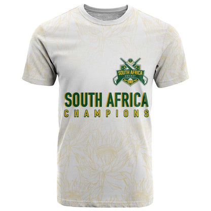 South Africa Cricket Champion Custom T-Shirt Gold Proteas - All White Graphic Tee