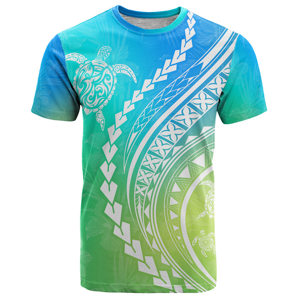 Polynesian Pride T-Shirt Turtle Hibiscus Luxury Style - Gradient Blue Graphic Tee